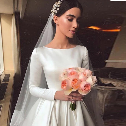 A-line Wedding Dresses Long Sleeves Satin Bridal Gowns