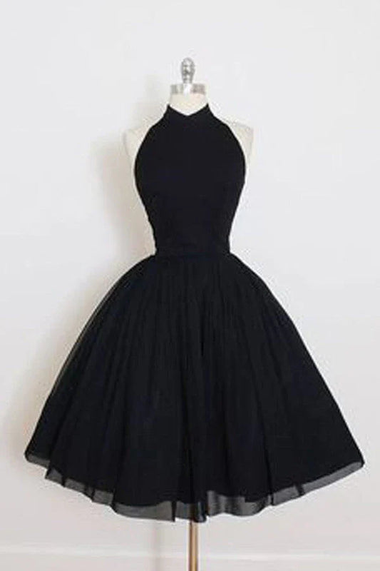 Vintage Halter A-Line High-Neck Sleeveless Open-Back Knee-Length Cocktail Dress