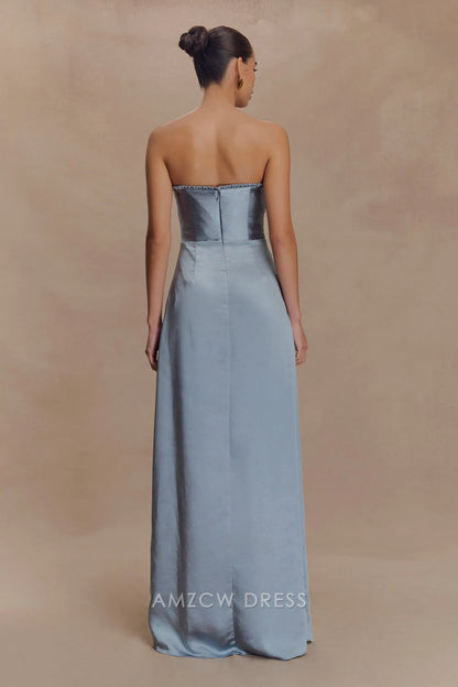 Vintage Sheath tube top Sleeveless Back Zip Floor-Length Side Slit prom dress