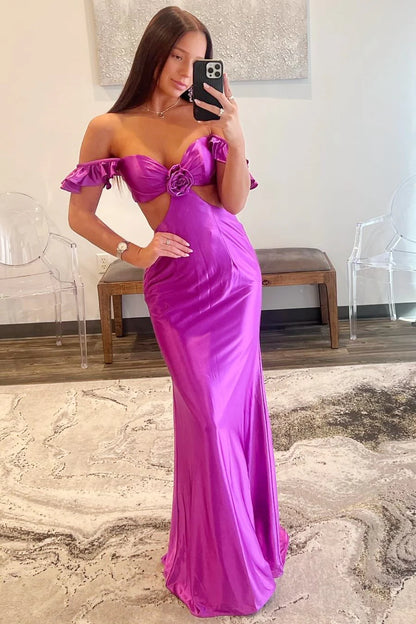 Amzcw Violet Flutter Sleeve Cutout Mermaid Fitted Gown