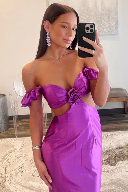 Amzcw Violet Flutter Sleeve Cutout Mermaid Fitted Gown