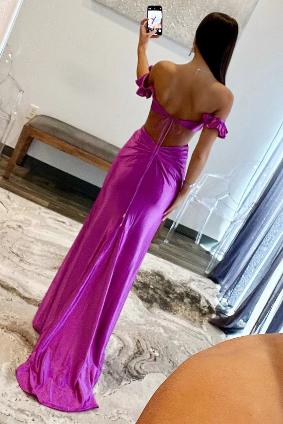 Amzcw Violet Flutter Sleeve Cutout Mermaid Fitted Gown