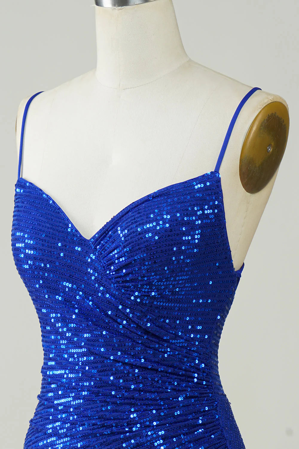 Amzcw Sparkly Royal Blue Bodycon Spaghetti Straps Sequins Short Homecoming Dress