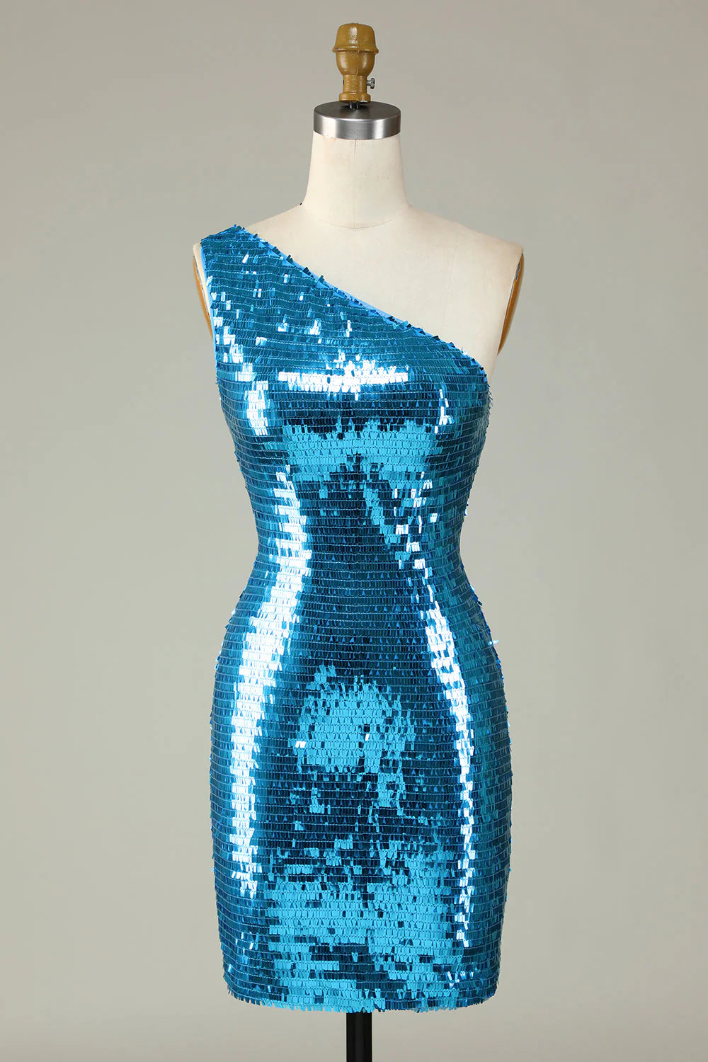 Amzcw Glitter Royal Blue Sheath One Shoulder Sequins Tight Homecoming Dress