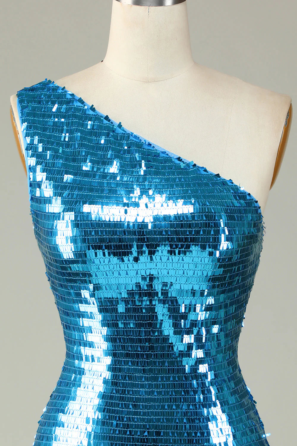 Amzcw Glitter Royal Blue Sheath One Shoulder Sequins Tight Homecoming Dress