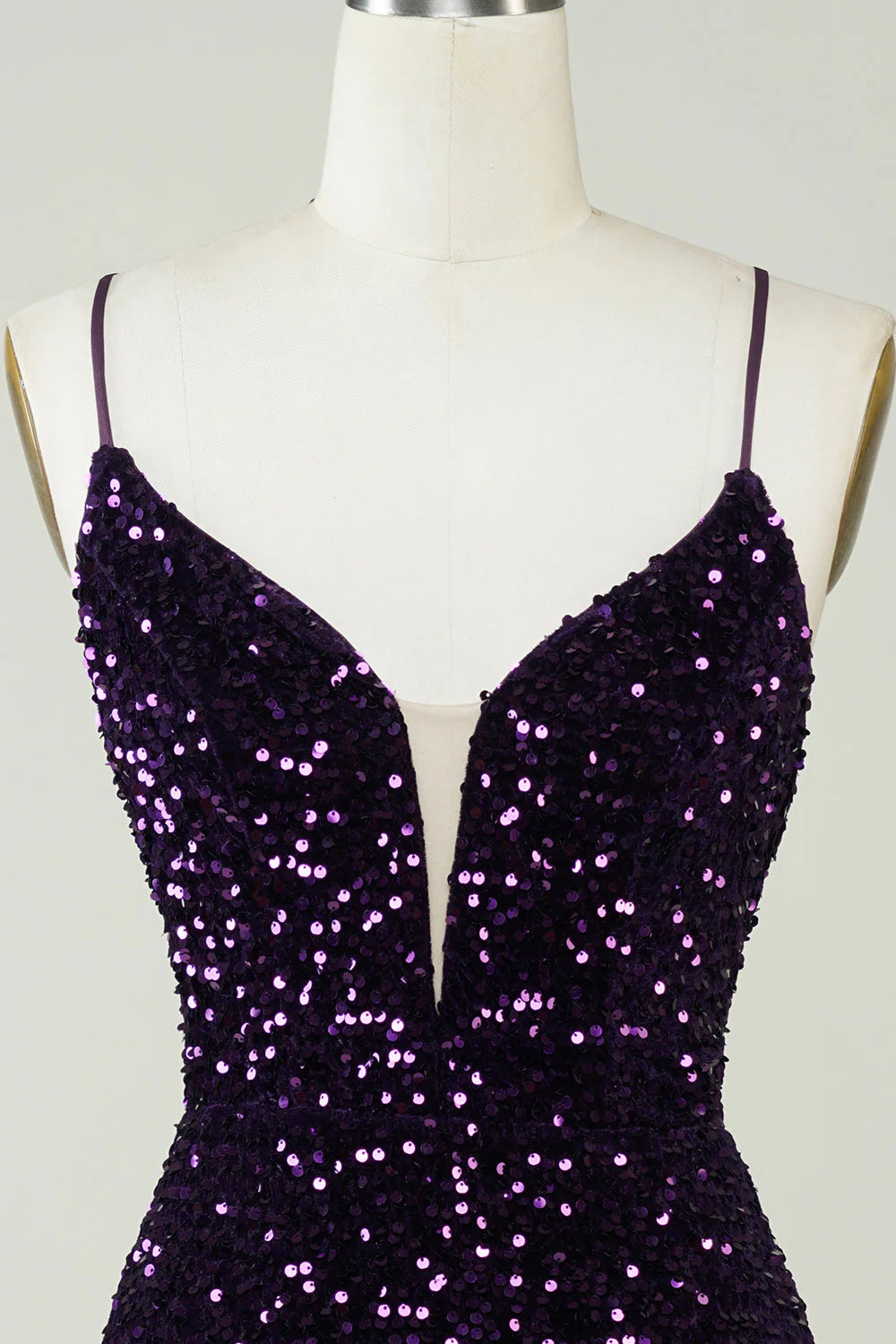 Amzcw Sparkly Purple Sheath Backless Sequins Tight Short Homecoming Dress with Slit