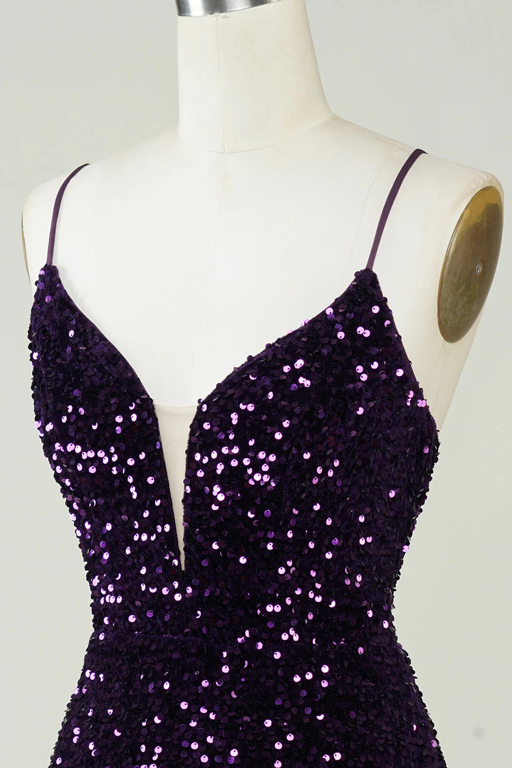 Amzcw Sparkly Purple Sheath Backless Sequins Tight Short Homecoming Dress with Slit