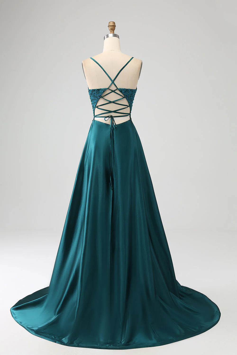 Amzcw Peacock Green A-Line Spaghetti Straps Backless Prom Dress with Slit prom dresses shops