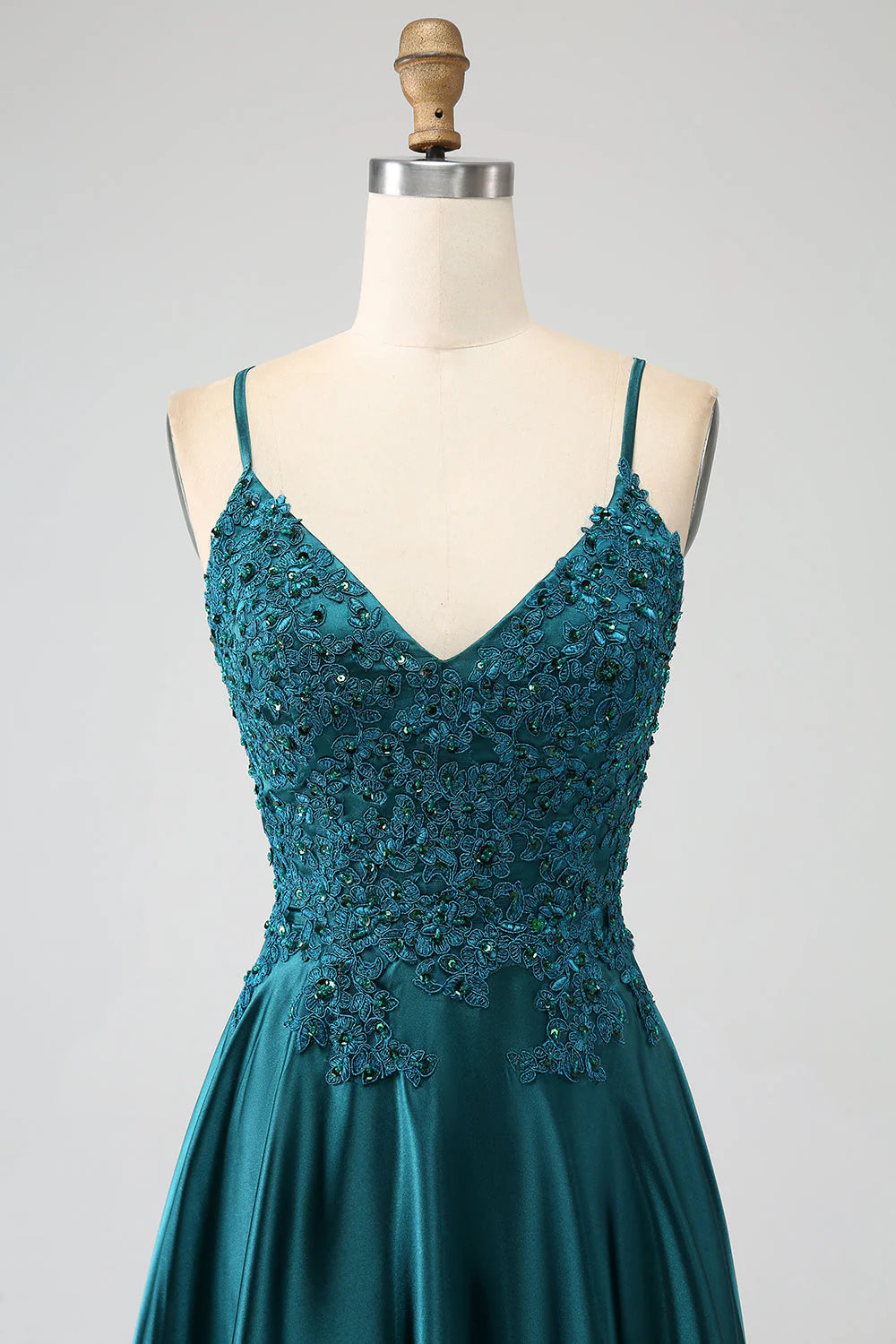 Amzcw Peacock Green A-Line Spaghetti Straps Backless Prom Dress with Slit prom dresses shops