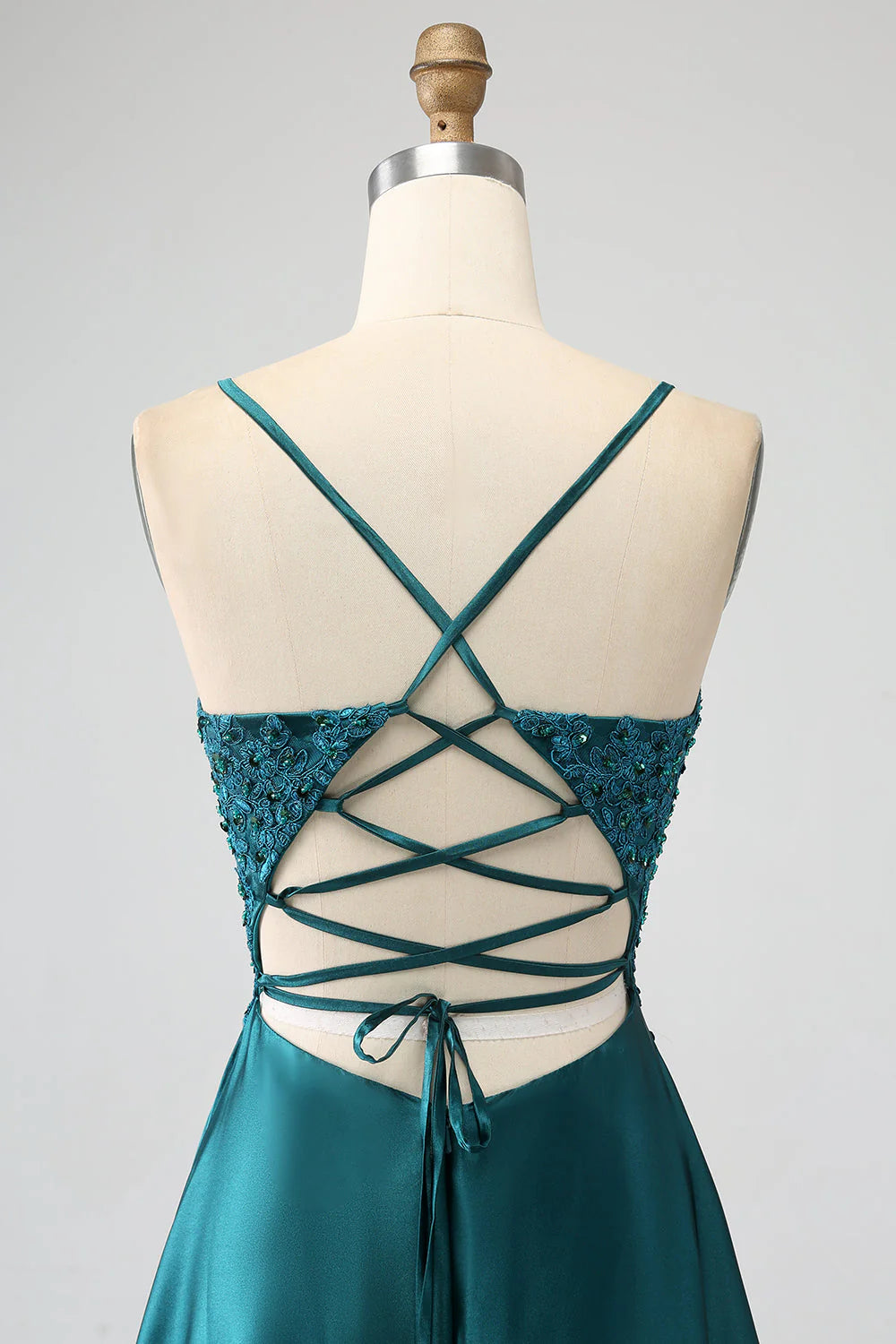 Amzcw Peacock Green A-Line Spaghetti Straps Backless Prom Dress with Slit prom dresses shops