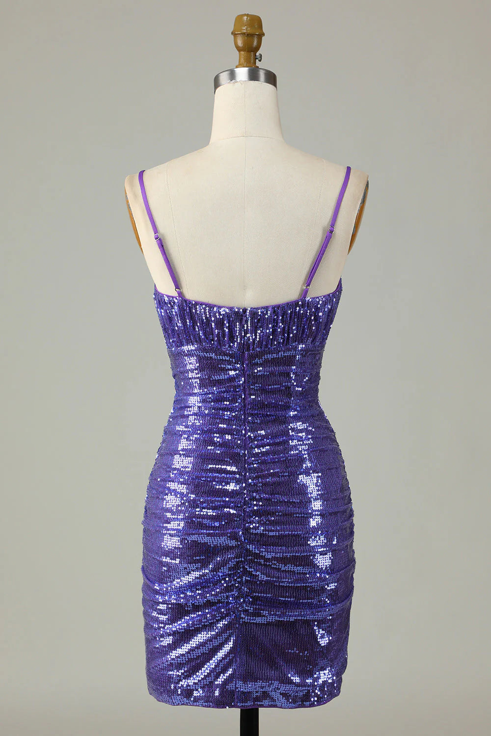 Amzcw Sparkly Purple Sequins Spaghetti Straps Tight Short Homecoming Dress