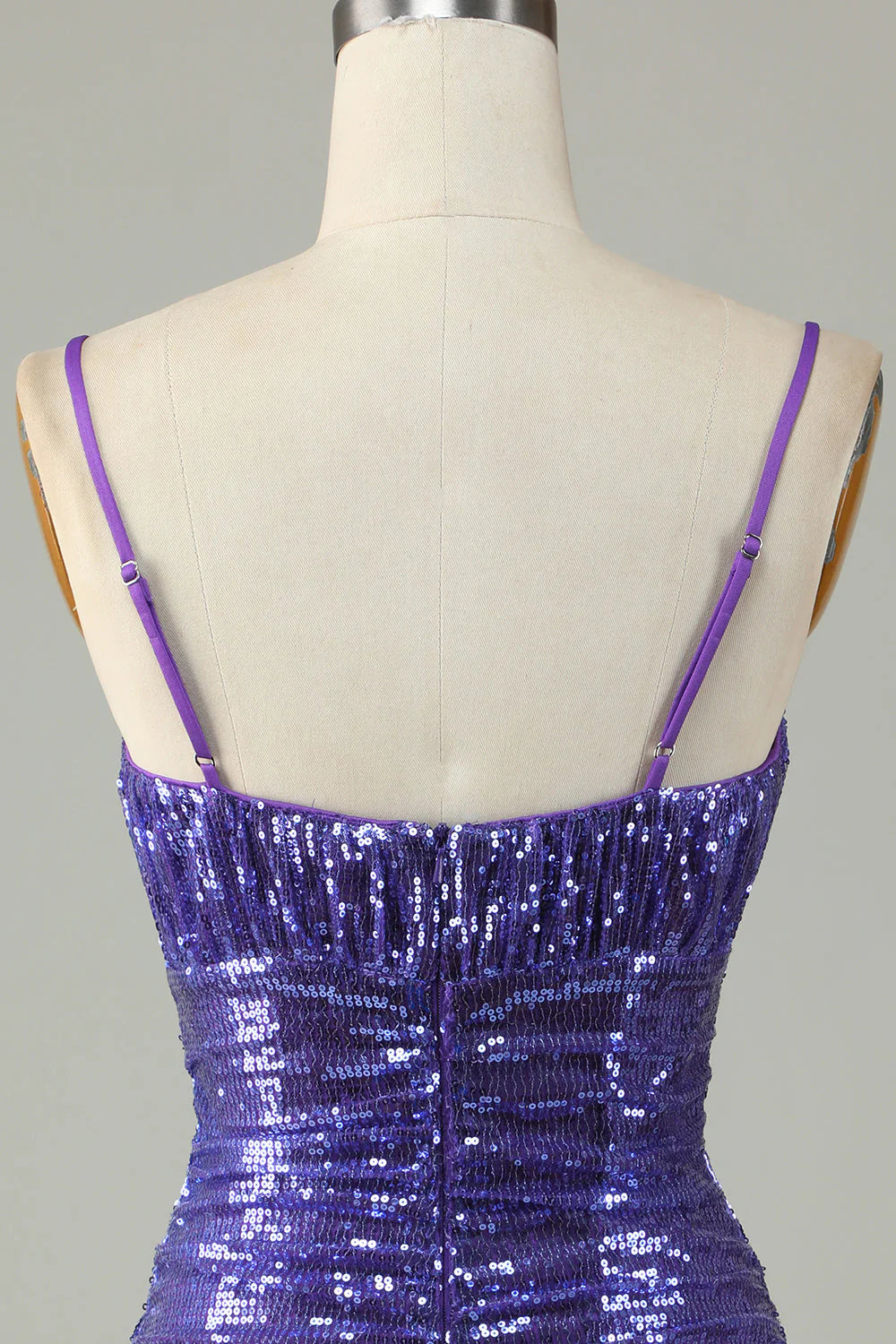 Amzcw Sparkly Purple Sequins Spaghetti Straps Tight Short Homecoming Dress