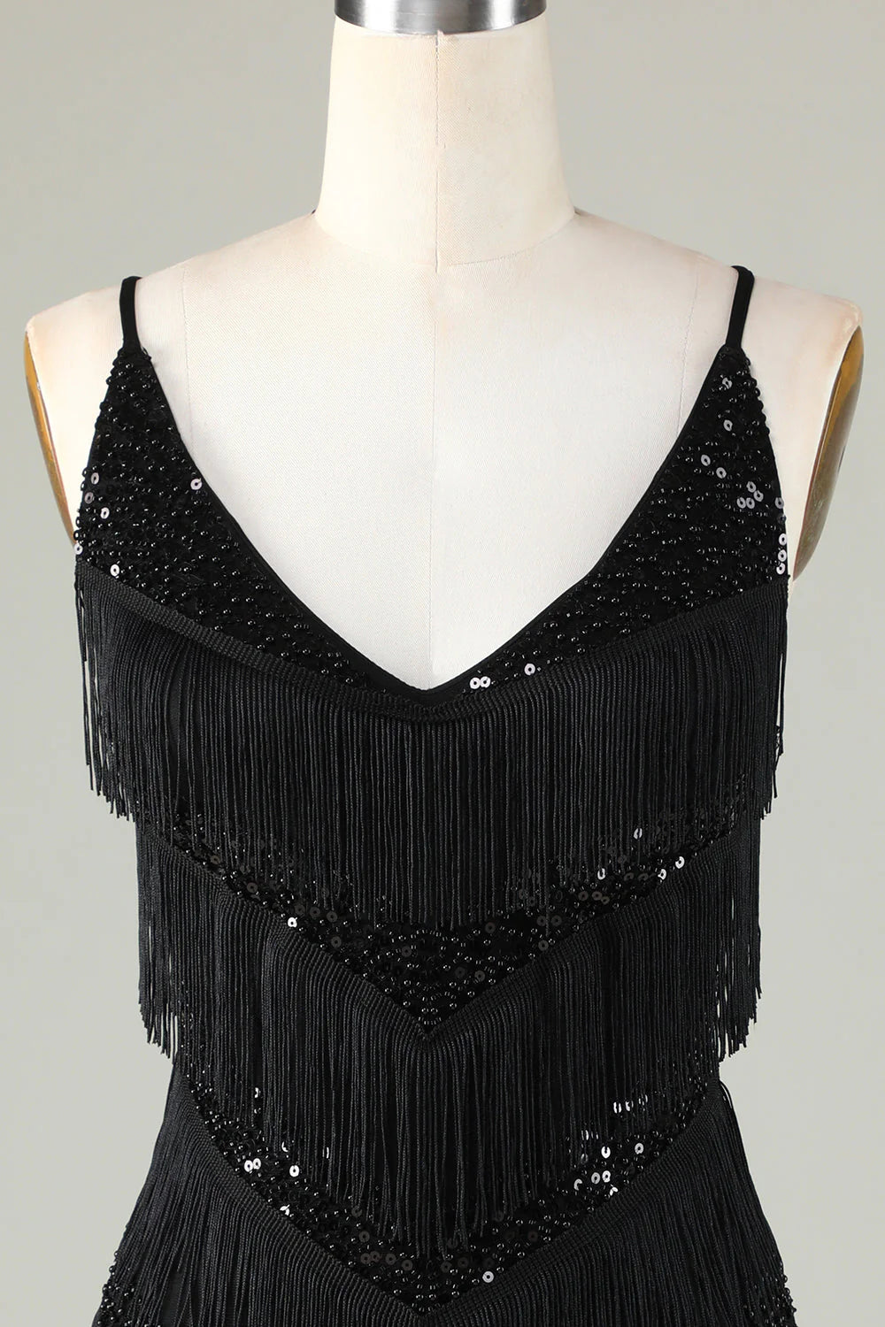 Amzcw Sparkly Black Sequins Beaded Tight Short Homecoming Dress with Fringes