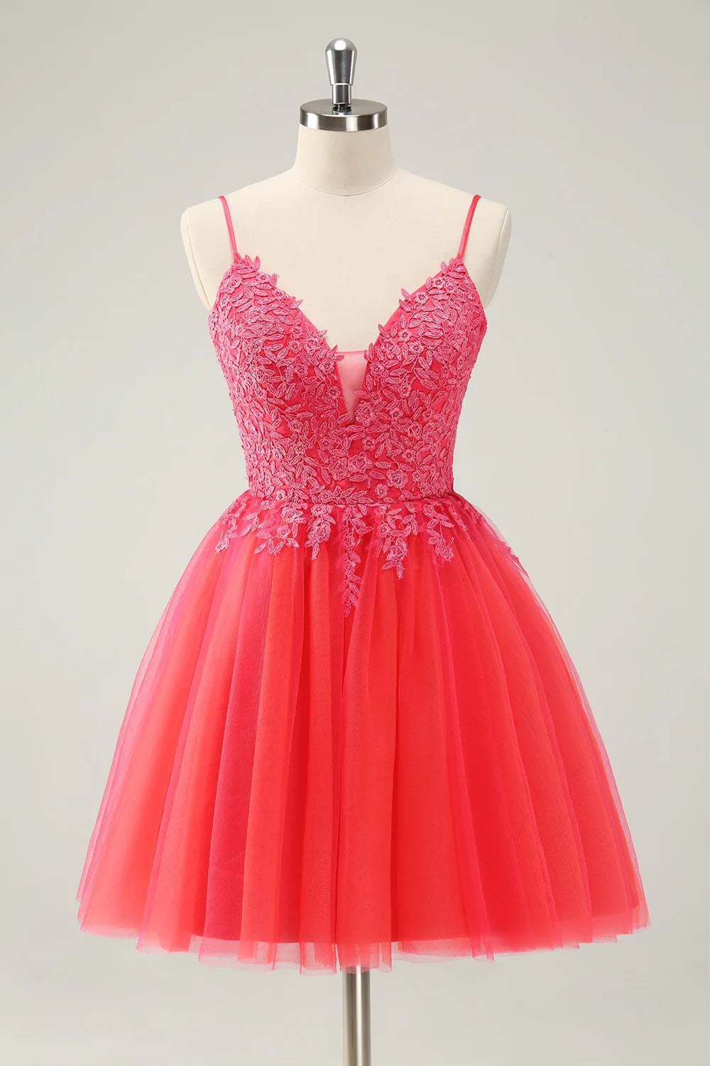 Amzcw Cute Hot Pink A Line Spaghetti Straps Sequin Short Homecoming Dress with Appliques
