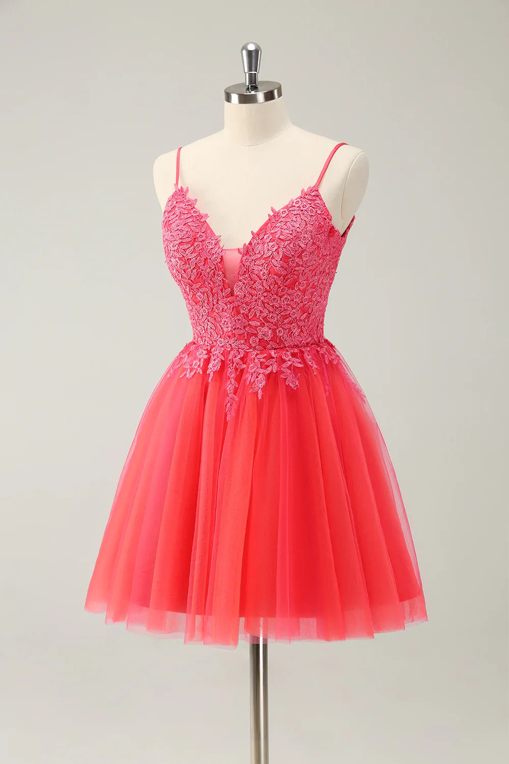 Amzcw Cute Hot Pink A Line Spaghetti Straps Sequin Short Homecoming Dress with Appliques