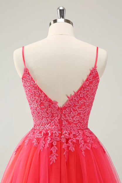 Amzcw Cute Hot Pink A Line Spaghetti Straps Sequin Short Homecoming Dress with Appliques