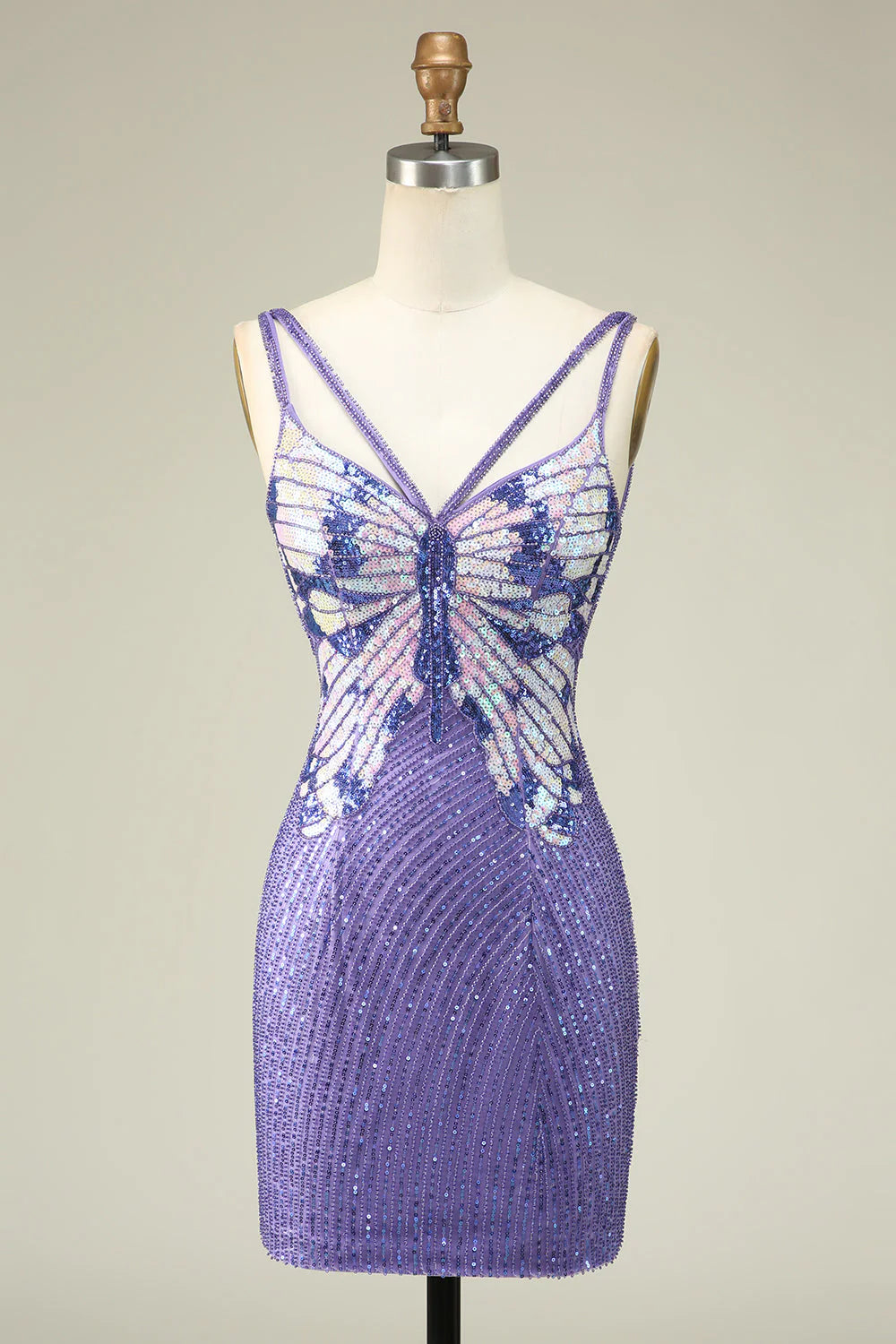 Amzcw Sparkly Purple Sheath Sequins Short Homecoming Dress with Lace-Up Back