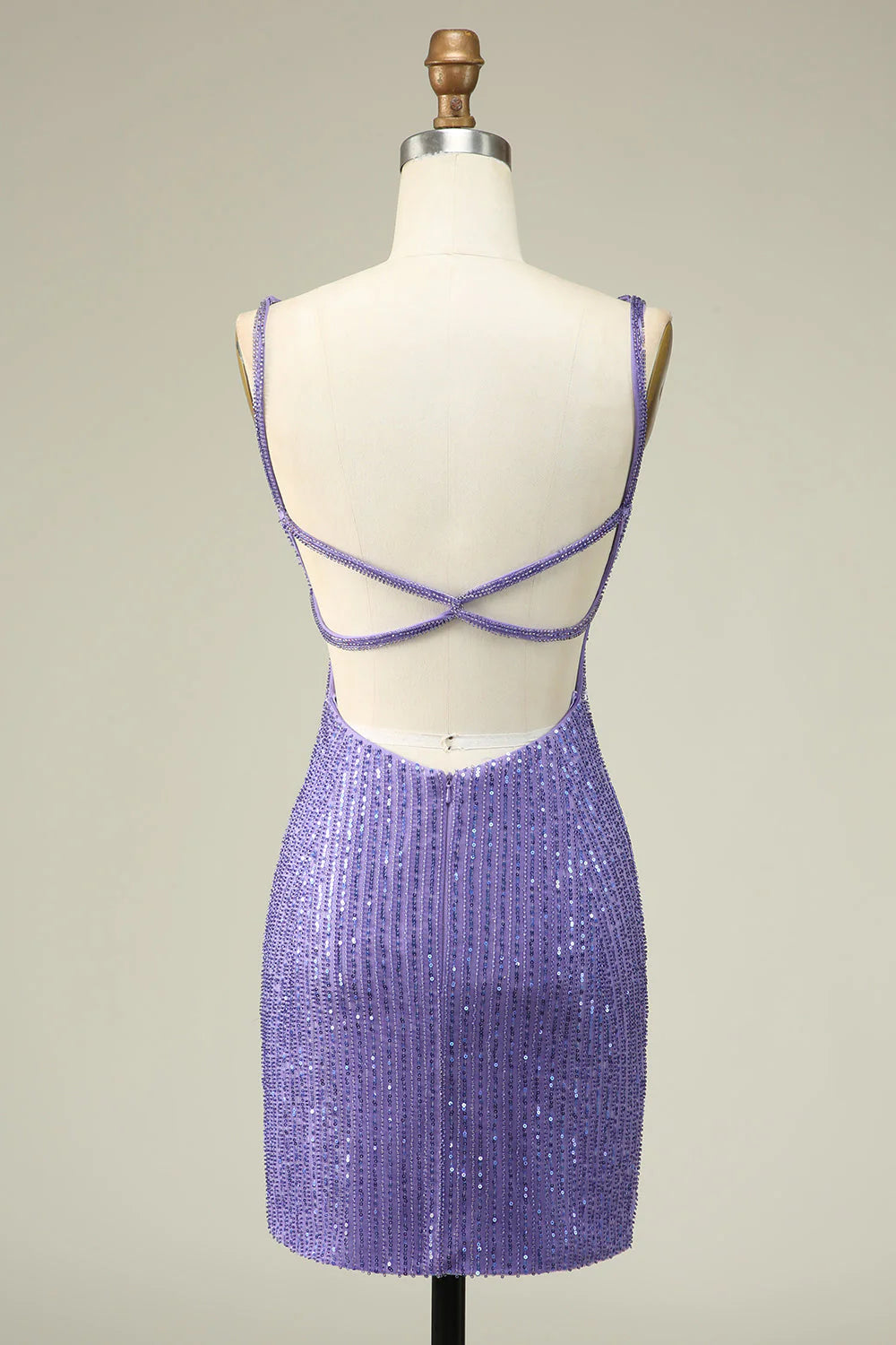 Amzcw Sparkly Purple Sheath Sequins Short Homecoming Dress with Lace-Up Back