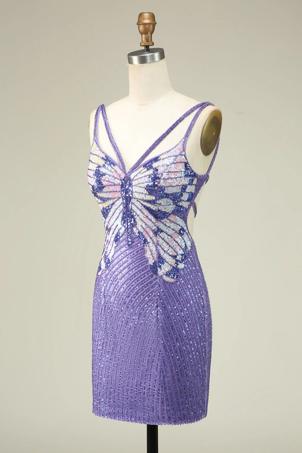 Amzcw Sparkly Purple Sheath Sequins Short Homecoming Dress with Lace-Up Back