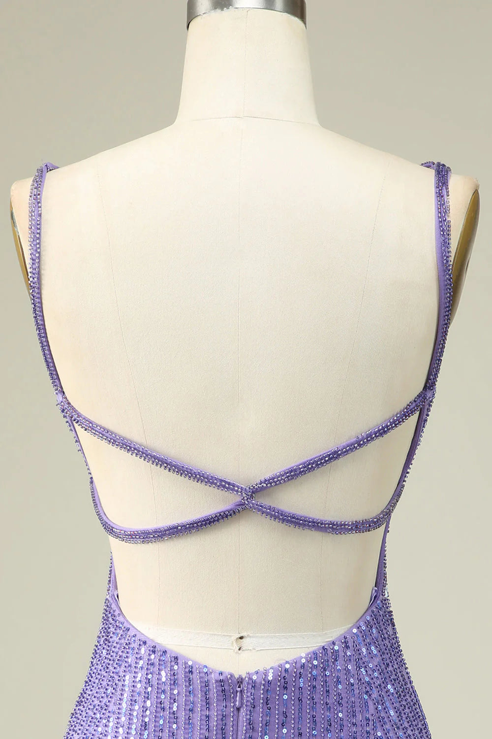 Amzcw Sparkly Purple Sheath Sequins Short Homecoming Dress with Lace-Up Back