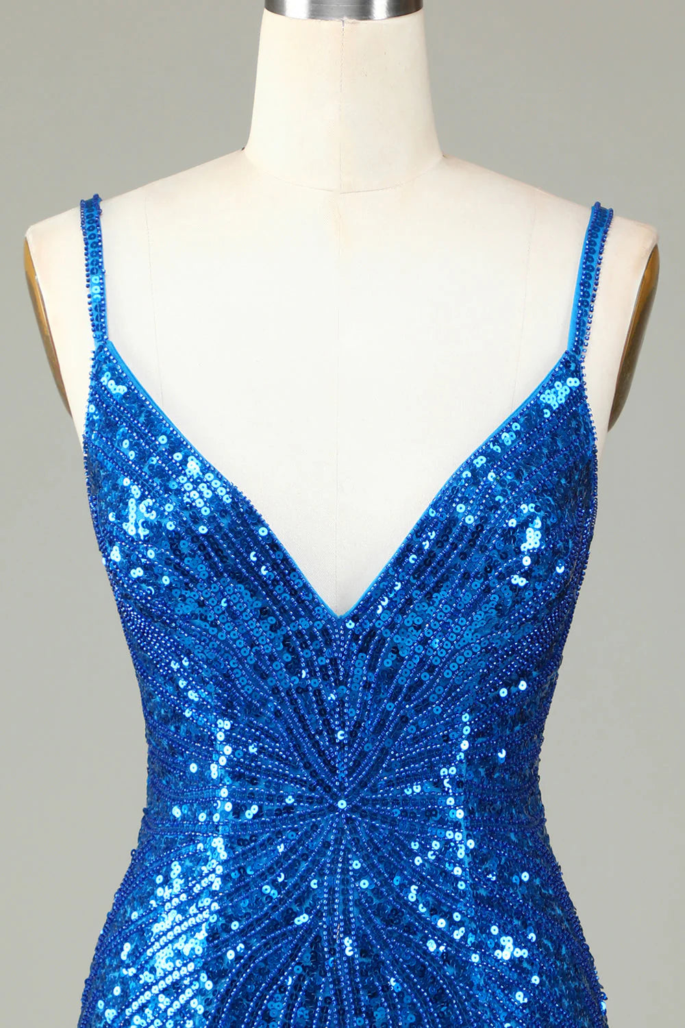 Amzcw Sparkly Blue Bodycon Lace-Up Back Beaded Short Homecoming Dress with Tassel