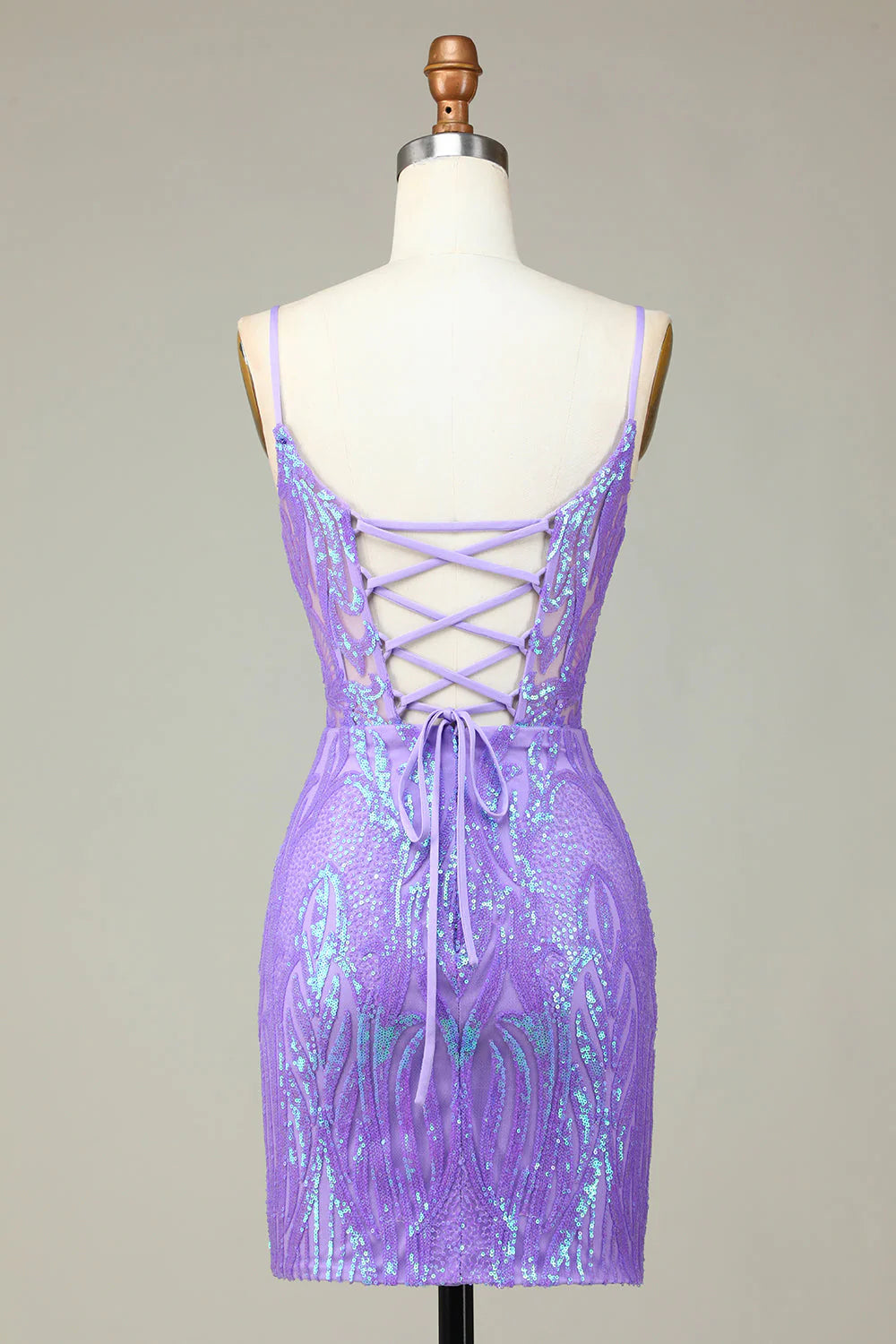 Amzcw Stylish Lilac Bodycon Sequins Corset Homecoming Dress with Criss Cross Back