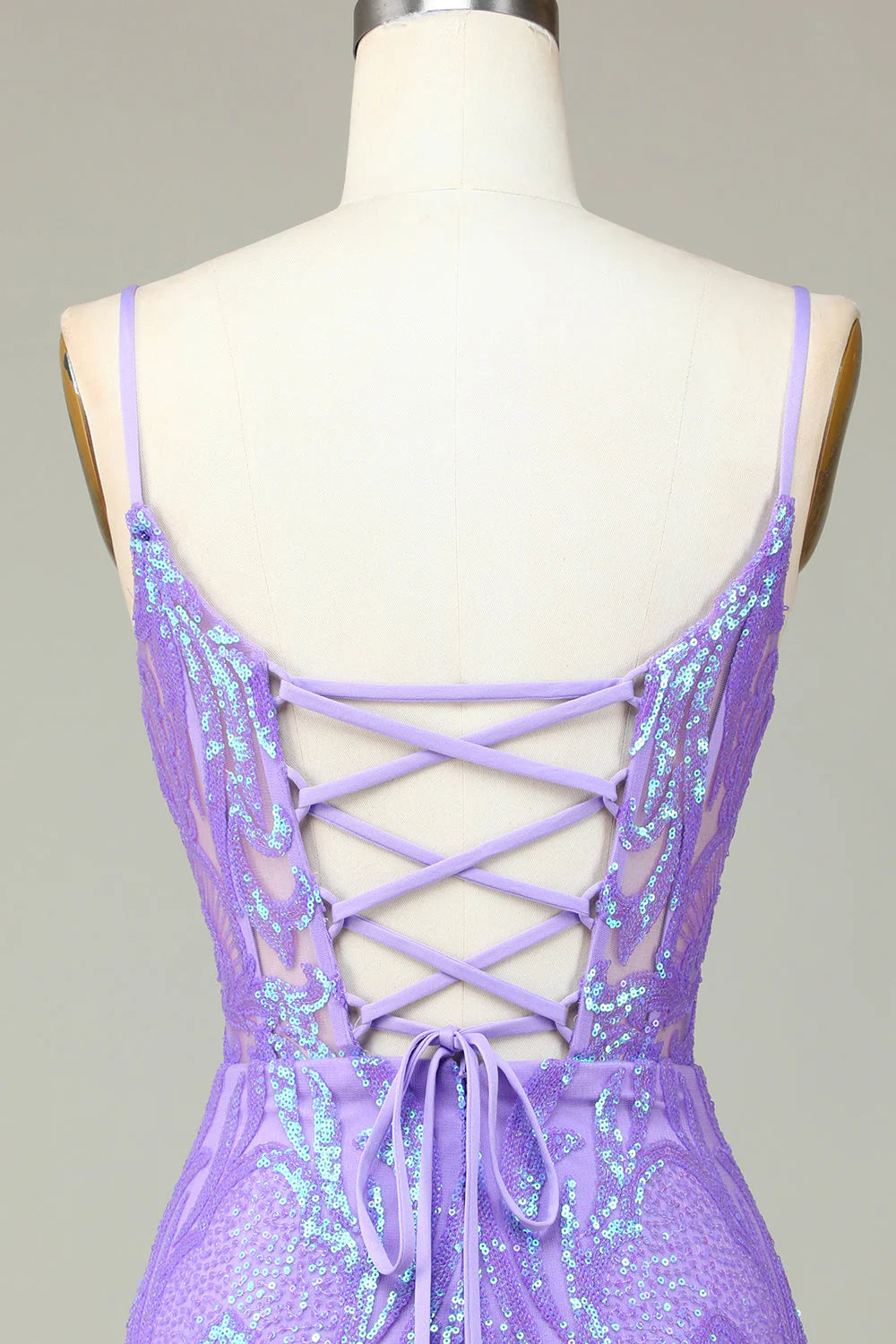 Amzcw Stylish Lilac Bodycon Sequins Corset Homecoming Dress with Criss Cross Back