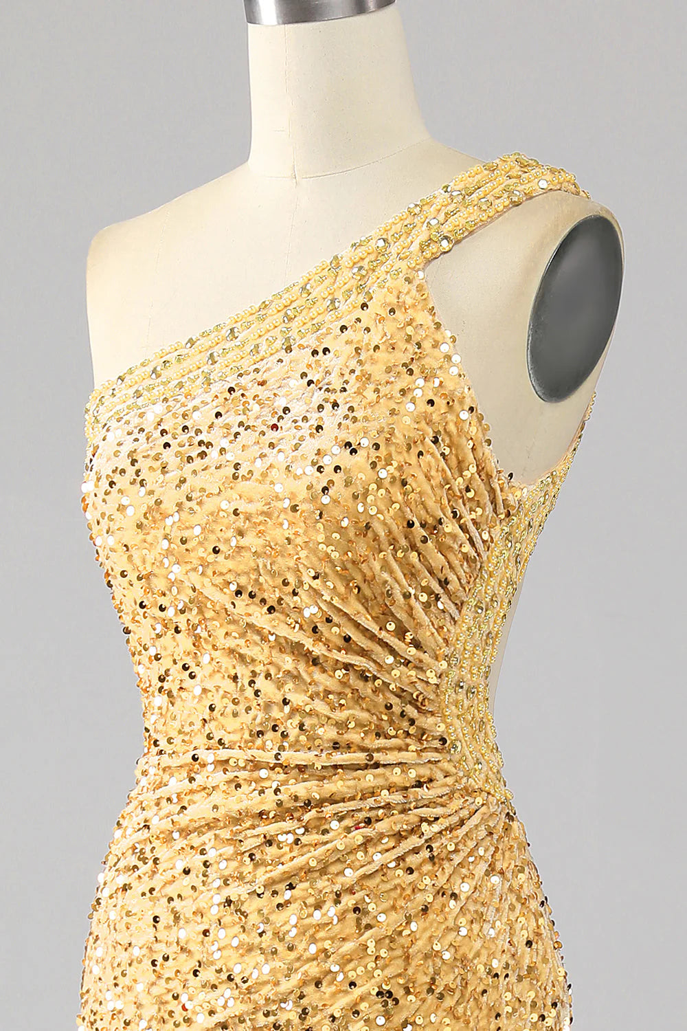 Amzcw Mermaid Sequins One Shoulder Golden Prom Dress with Slit prom dresses shops