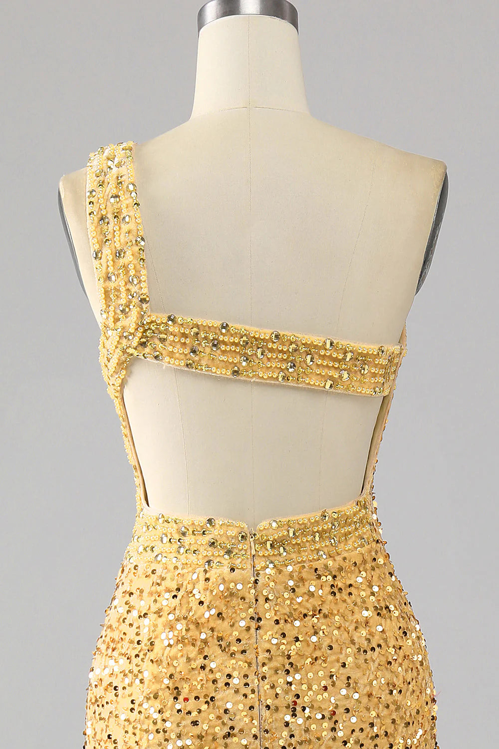 Amzcw Mermaid Sequins One Shoulder Golden Prom Dress with Slit prom dresses shops