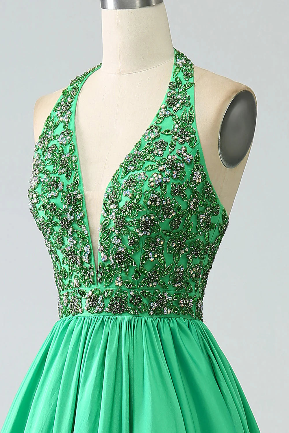 Amzcw Green Princess A-Line Halter Long Satin Prom Dress with Beading prom dresses shops