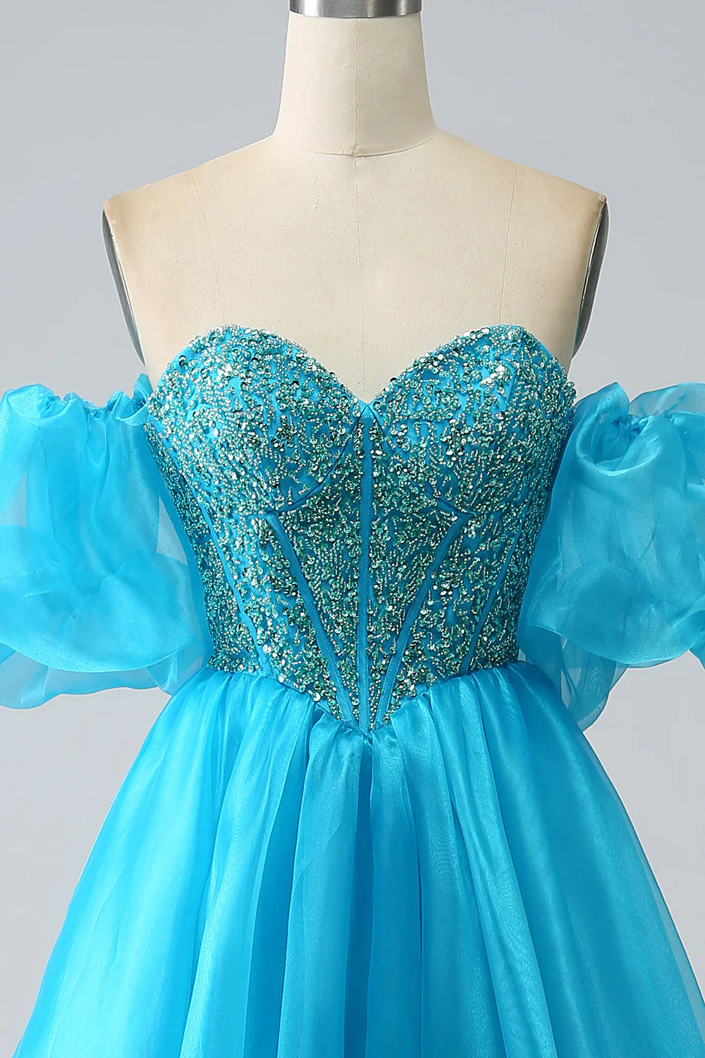 Amzcw Blue Ball-Gown Sweetheart Beaded Corset Prom Dress with Detachable Sleeves prom dresses shops