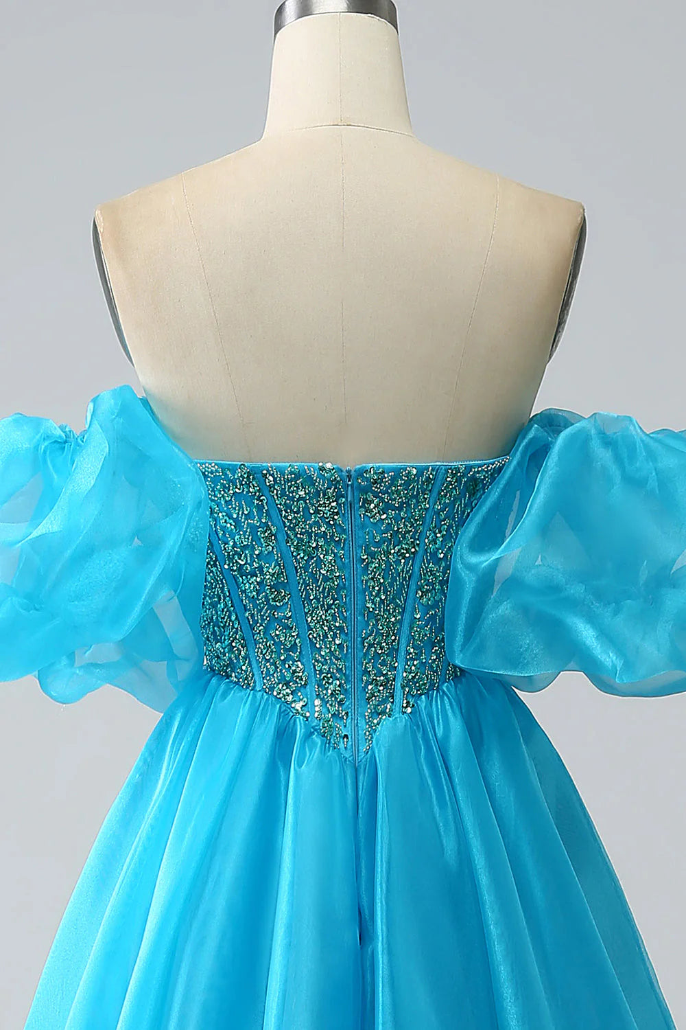 Amzcw Blue Ball-Gown Sweetheart Beaded Corset Prom Dress with Detachable Sleeves prom dresses shops