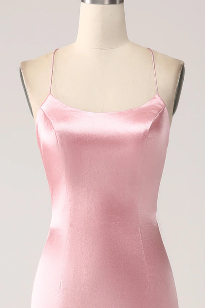 Amzcw Mermaid Spaghetti Straps Pleated Backless Long Blush Prom Dress prom dresses shops