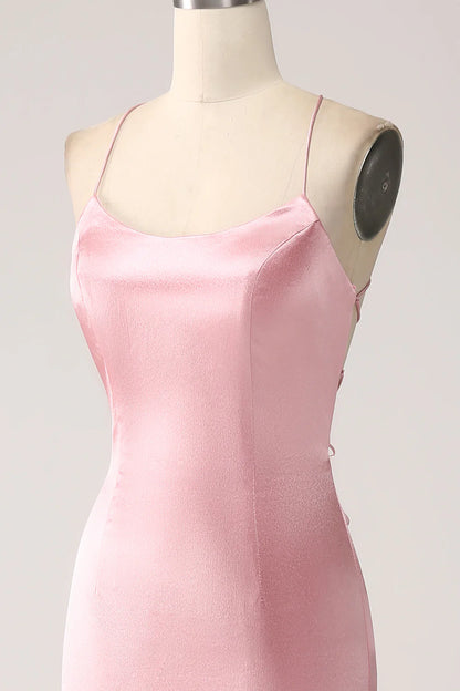 Amzcw Mermaid Spaghetti Straps Pleated Backless Long Blush Prom Dress prom dresses shops