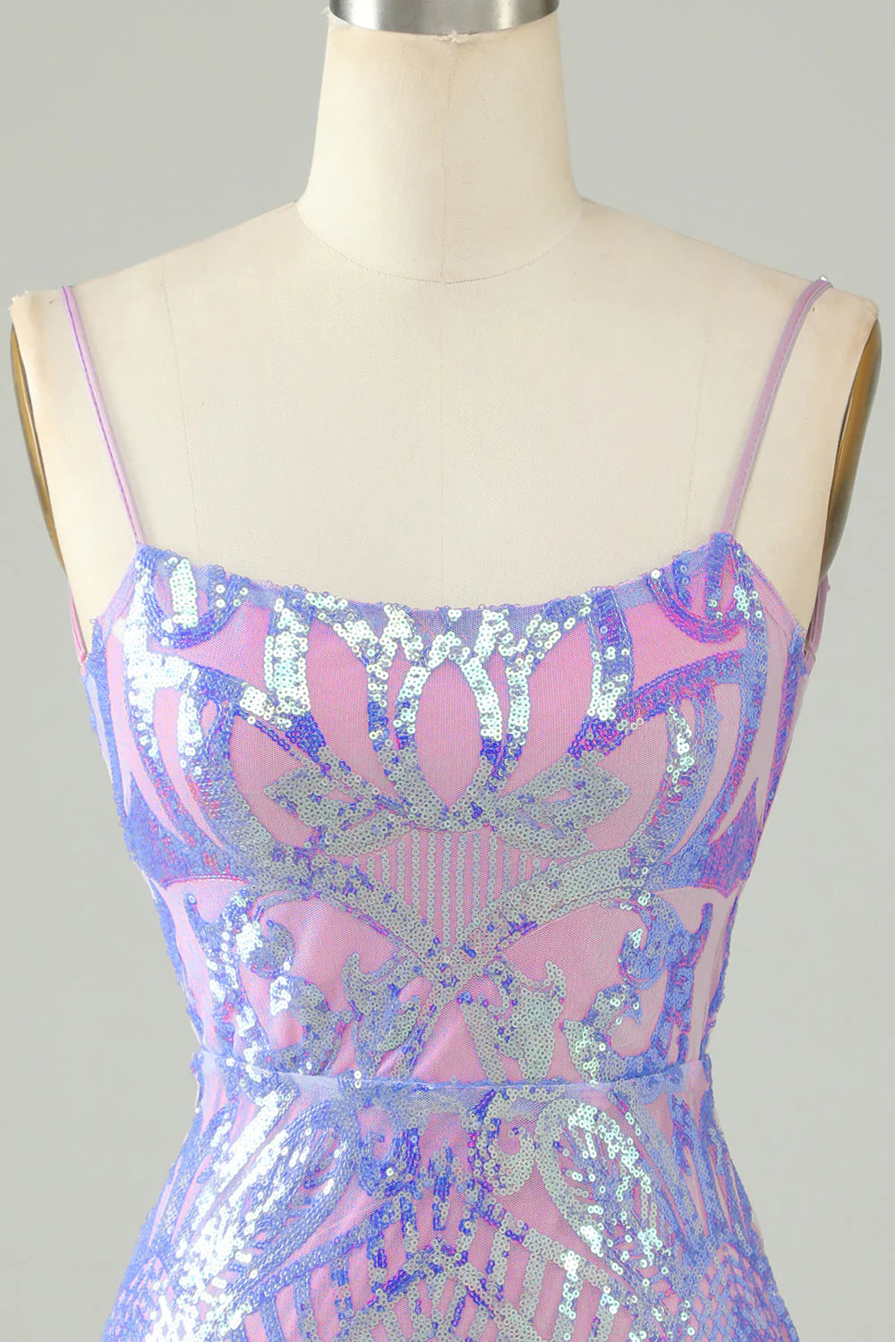 Amzcw Sparkly Purple Sheath Sequin Backless Tight Short Homecoming Dress