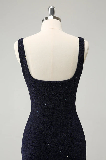 Amzcw Chic Dark Blue Bodycon Square Neck Short Homecoming Dress with Slit