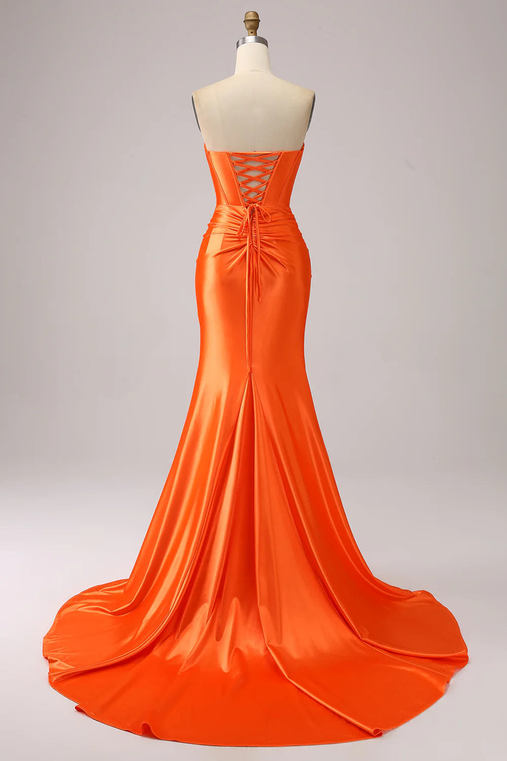 Amzcw Orange Mermaid Sweetheart Corset Pleated Long Prom Dress with Slit prom dresses shops