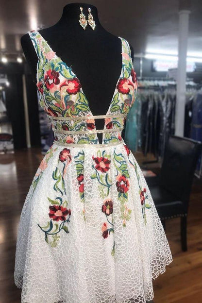 Vestidos de fiesta con escote en V y estampado floral, vestidos de cóctel cortos sin espalda 
