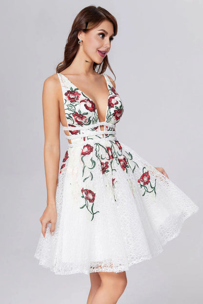 Vestidos de fiesta con escote en V y estampado floral, vestidos de cóctel cortos sin espalda 