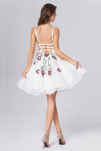 Vestidos de fiesta con escote en V y estampado floral, vestidos de cóctel cortos sin espalda 