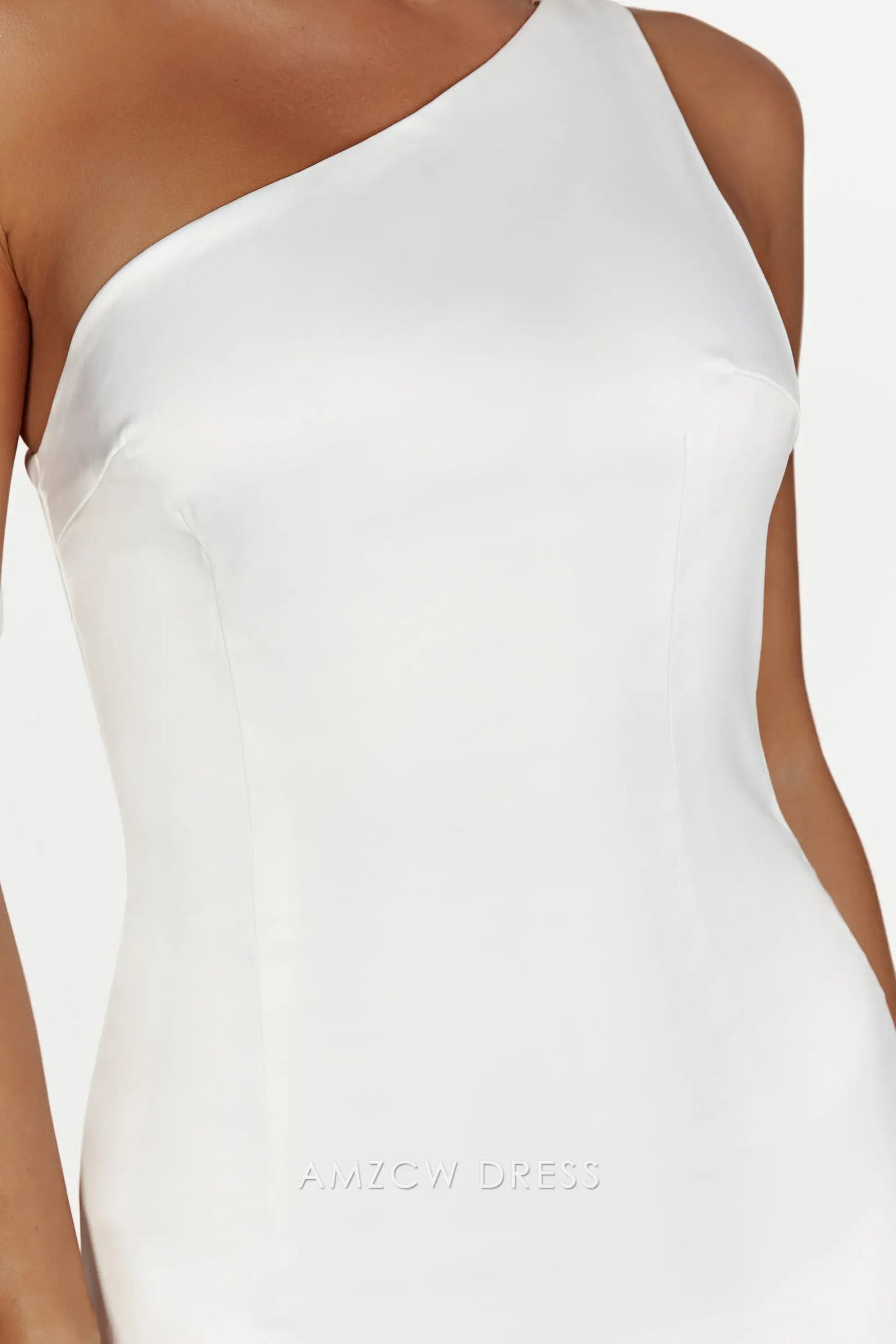Elegant White Satin One - Shoulder Maxi Dress with Open Back (Regular & Plus Size) Prom Dress