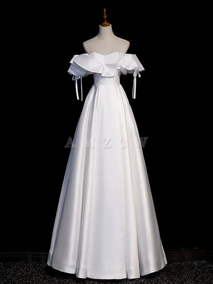 Vestidos de fiesta largos de satén blanco de corte A de Amzcw, vestidos de noche blancos, vestido de fiesta en tienda 