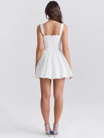 White Eyelet Lace Sweetheart Corset Flounce Hem A Line Mini Homecoming Dress