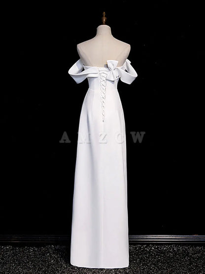 Vestido de fiesta largo de satén blanco con hombros descubiertos de Amzcw, vestido formal largo blanco, vestido de fiesta en tienda 