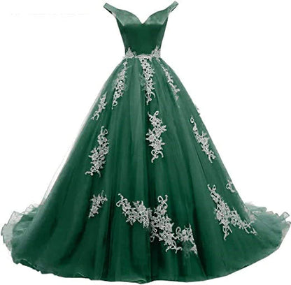 Wonderful Off-the-shoulder Ball Gown Formal Blue Lace Appliques Long Quinceanera Dresses
