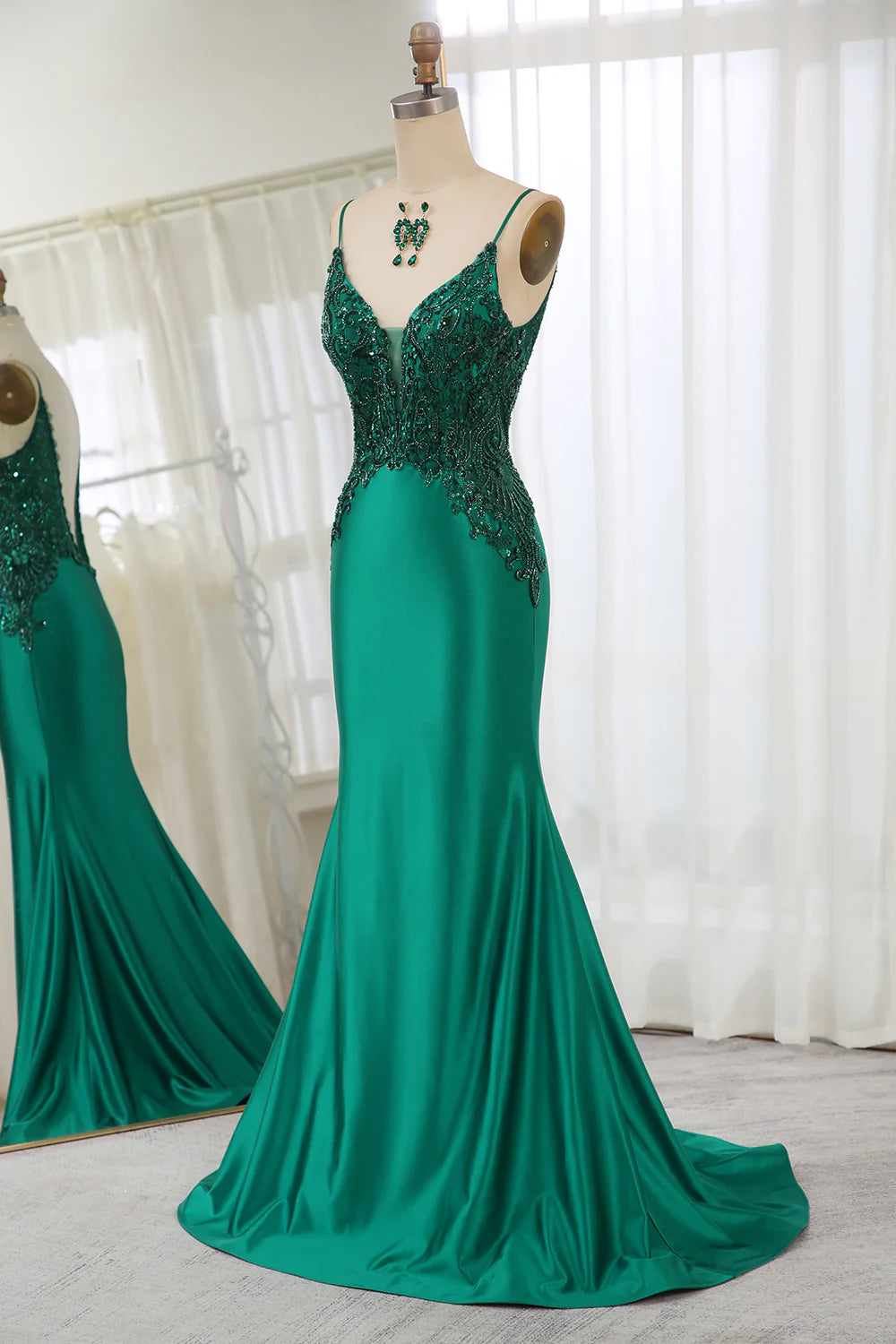 Amzcw Glitter Dark Green Mermaid Backless Prom Dress With Beaded Appliques prom dresses with long sleeves