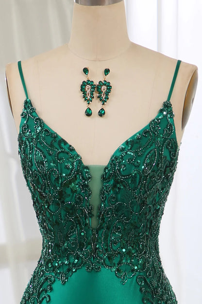Amzcw Glitter Dark Green Mermaid Backless Prom Dress With Beaded Appliques prom dresses with long sleeves