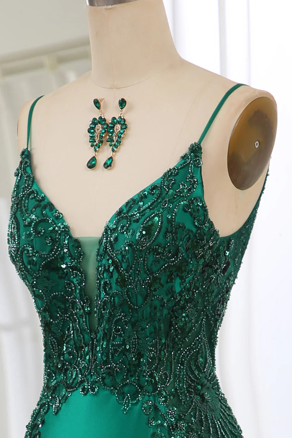 Amzcw Glitter Dark Green Mermaid Backless Prom Dress With Beaded Appliques prom dresses with long sleeves