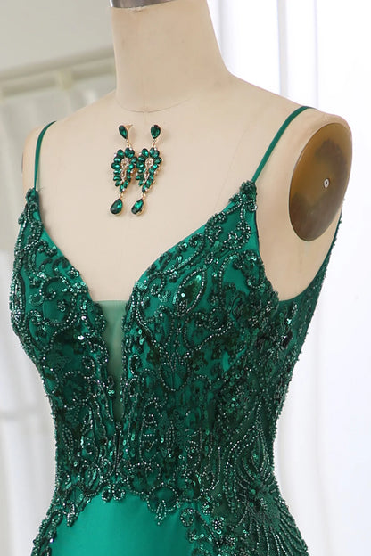 Amzcw Glitter Dark Green Mermaid Backless Prom Dress With Beaded Appliques prom dresses with long sleeves