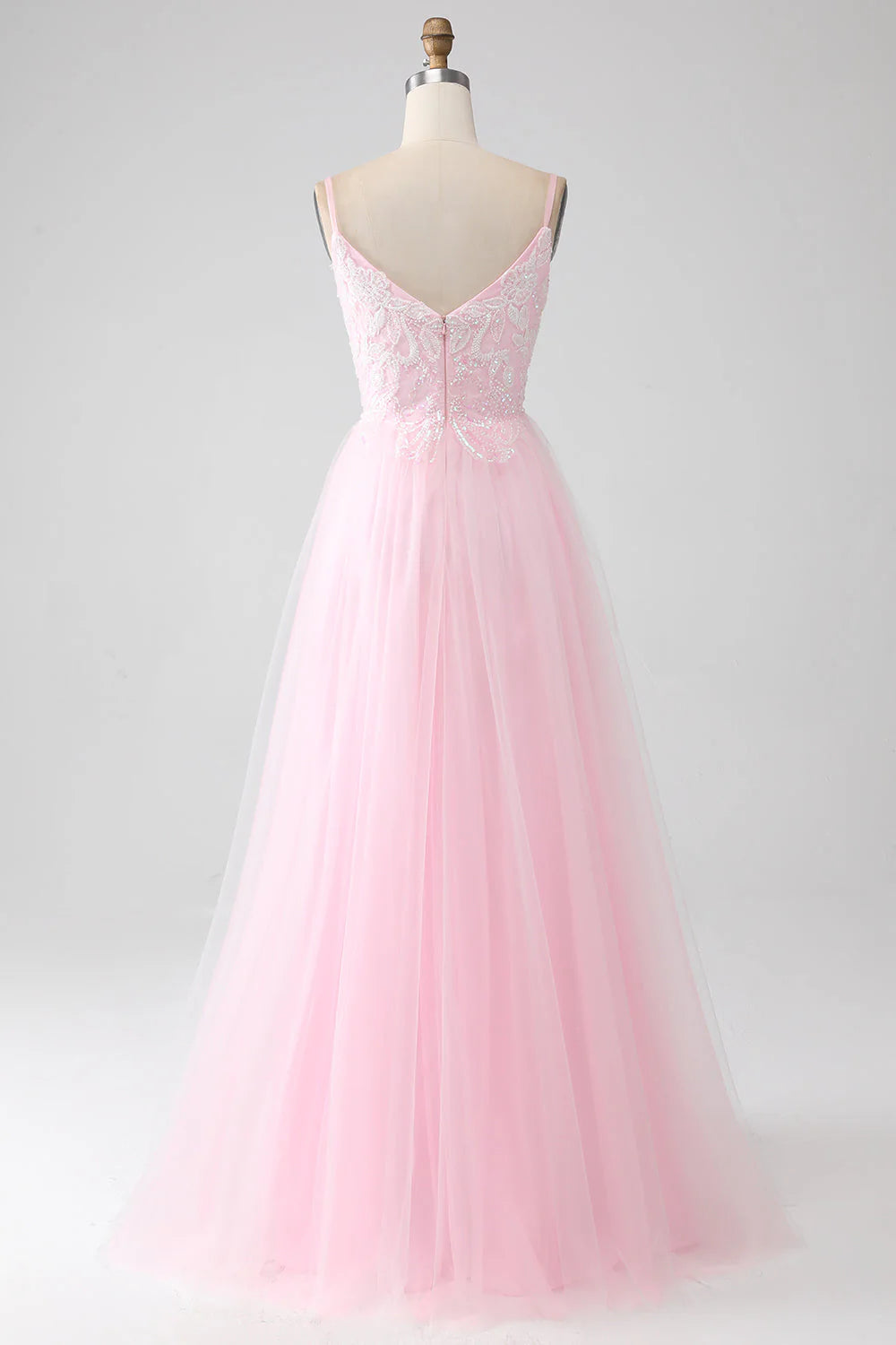 Amzcw Light Pink A-Line Spaghetti Straps Sequins Prom Dress with Beading prom dresses shops